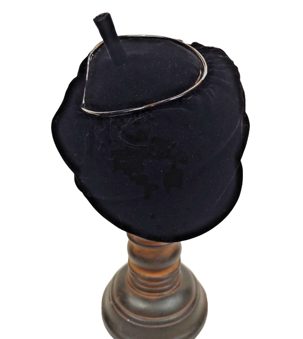 Vintage Christian Dior Chapeaux Black Velvet Hat Cap w Topper 1950s Designer